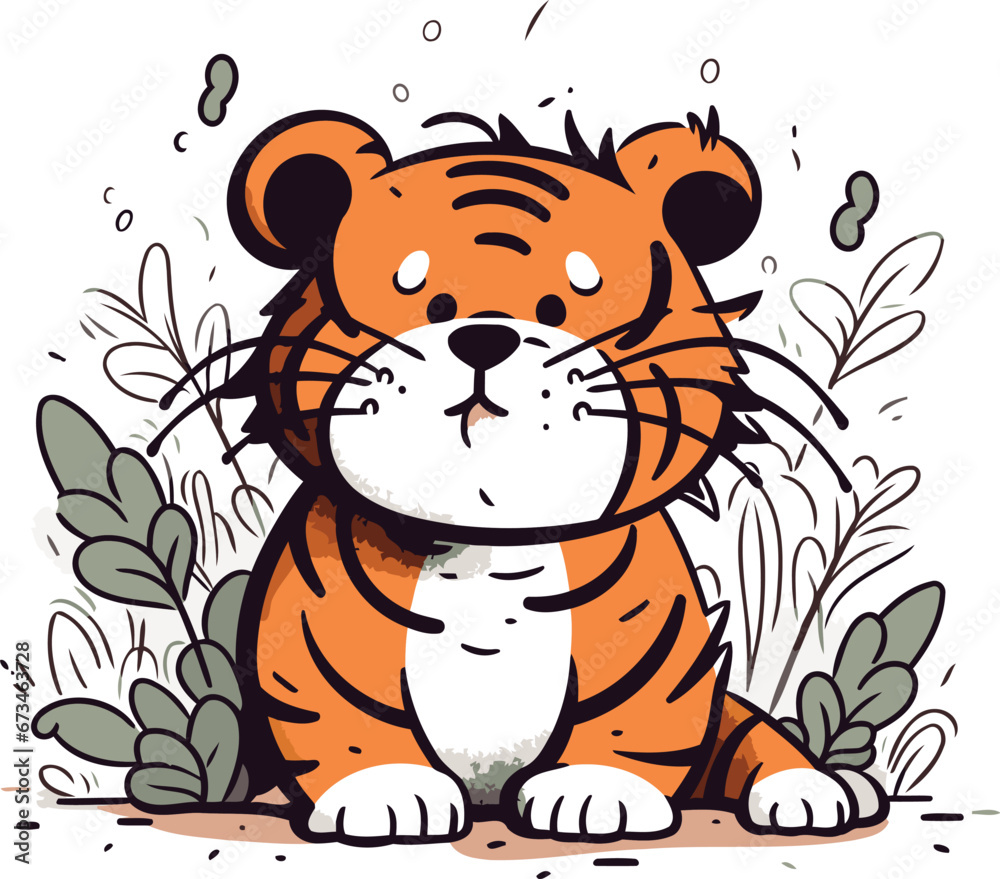 Cute cartoon tiger. Vector illustration for your design. Vector illustration. Cute cartoon tiger. Vector illustration for your design. Vector illustration.