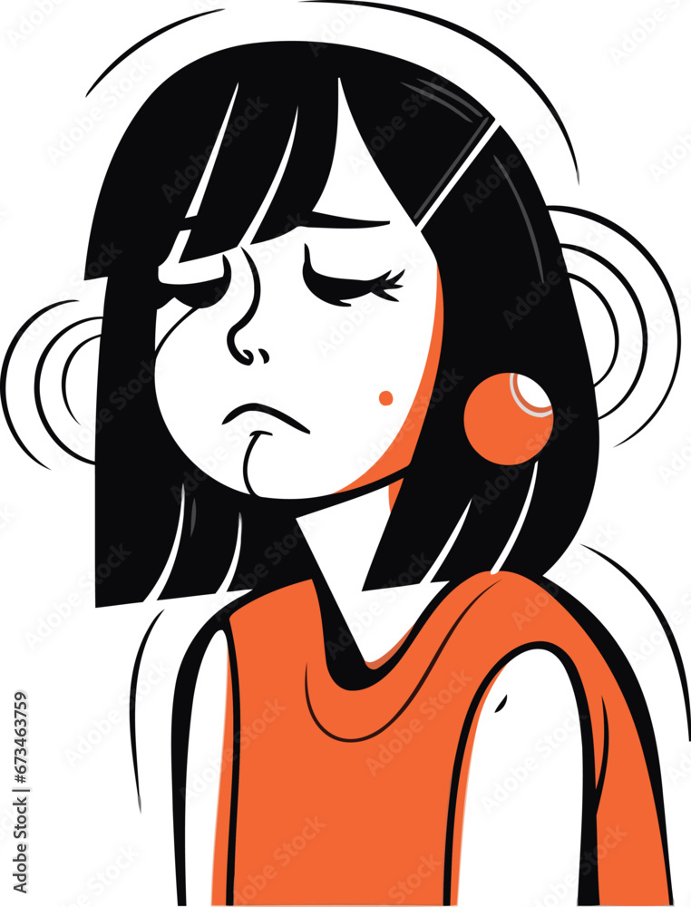 Vector illustration of a sad girl on a white background. Vector illustration. Vector illustration of a sad girl on a white background. Vector illustration.