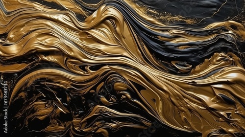 Abstract gold black acrylic painted fluted 3d painting texture luxury background banner on canvas - Golden waves swirls. Decor concept. Wallpaper concept. Art concept. 3d concept. 