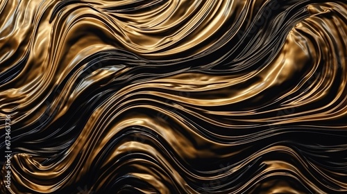 Abstract gold black acrylic painted fluted 3d painting texture luxury background banner on canvas - Golden waves swirls. Decor concept. Wallpaper concept. Art concept. 3d concept. 