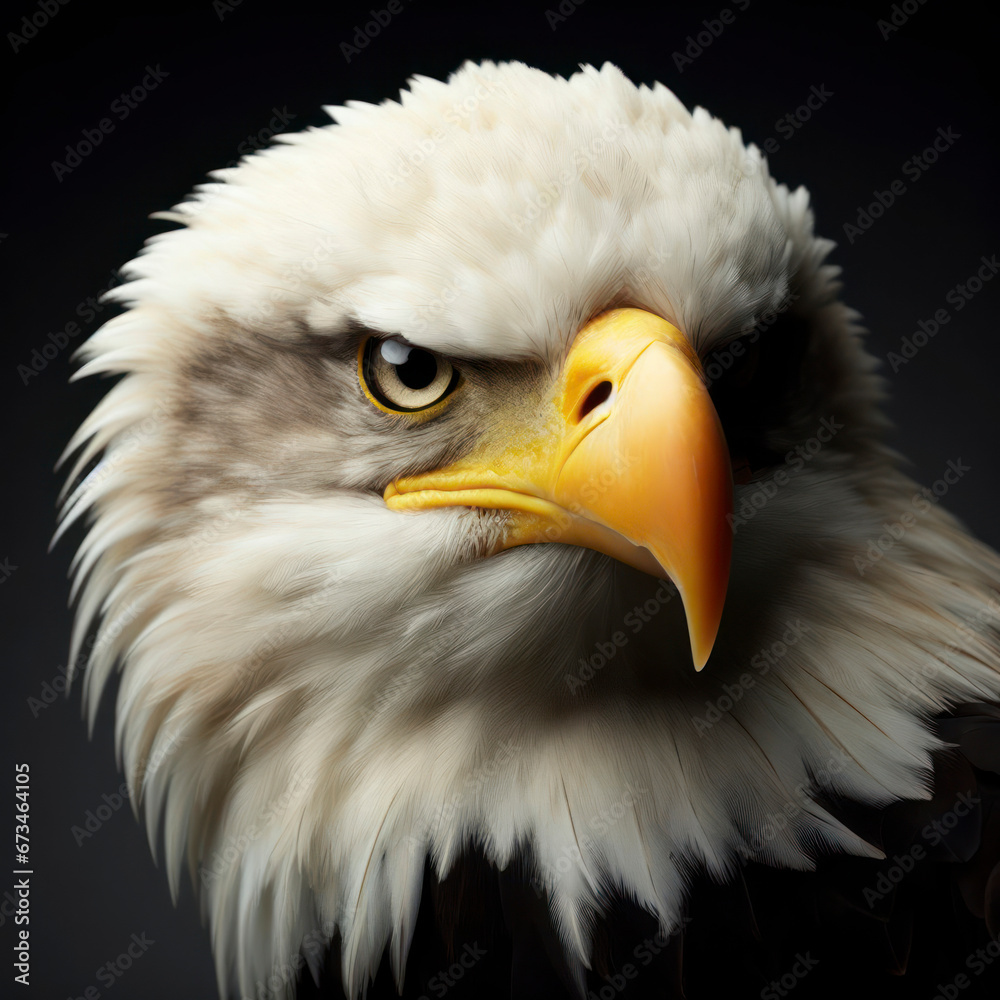 Fototapeta premium american bald eagle close up portrait on solid background. ai generative