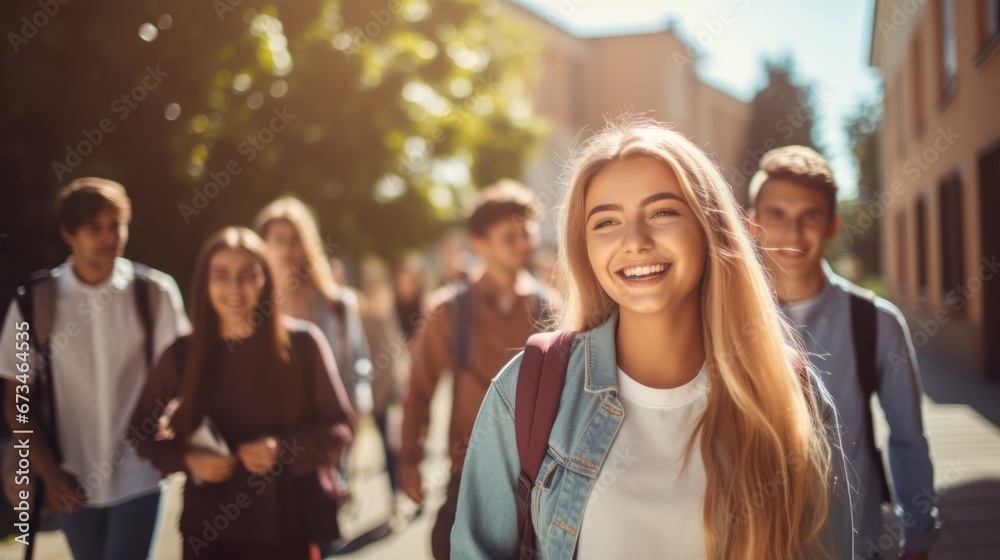Obraz premium High school students happy going to class