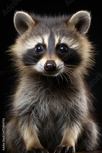 close up of a raccoon isolated on black