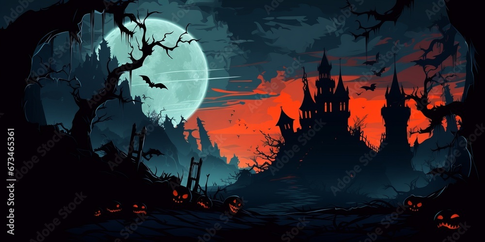 Illustration of a haunted castle. 