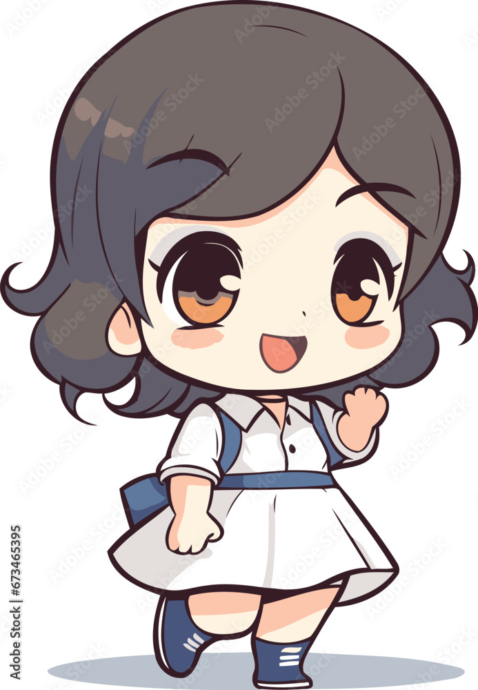 Cute schoolgirl cartoon character. Vector illustration isolated on white background.