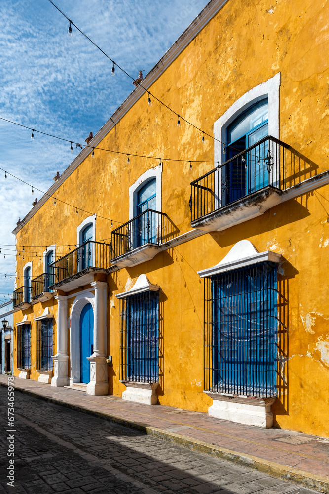 Colorful architecture with colonial facade in Campeche, Yucatan, Mexico.