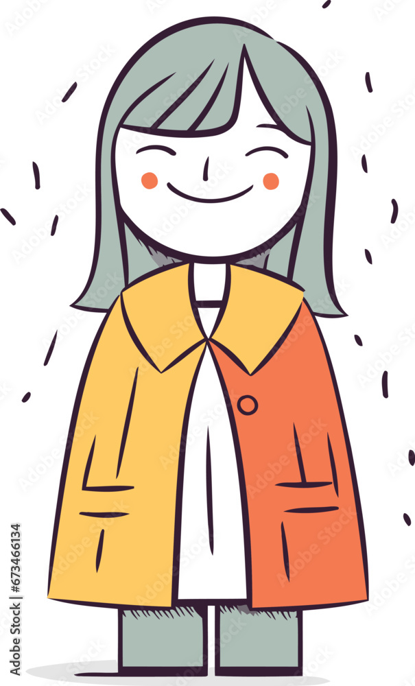 Smiling woman in coat. Cartoon character. Vector Illustration.