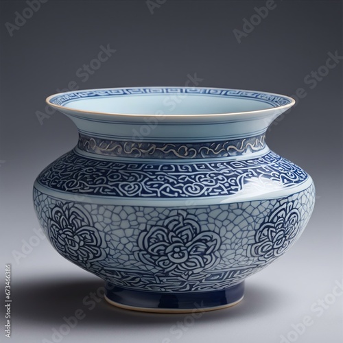 Traditional Japanese Pottery Vase: Blue Beauty with Detailed Patterns © Hikari 