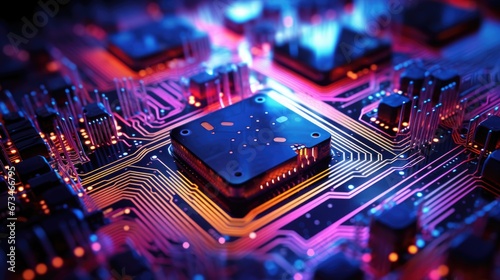An imaginative representation of abstract circuitry and microchips merging and diverging in a vivid array of colors, reflecting the innovation and diversity in developing computer technologies.