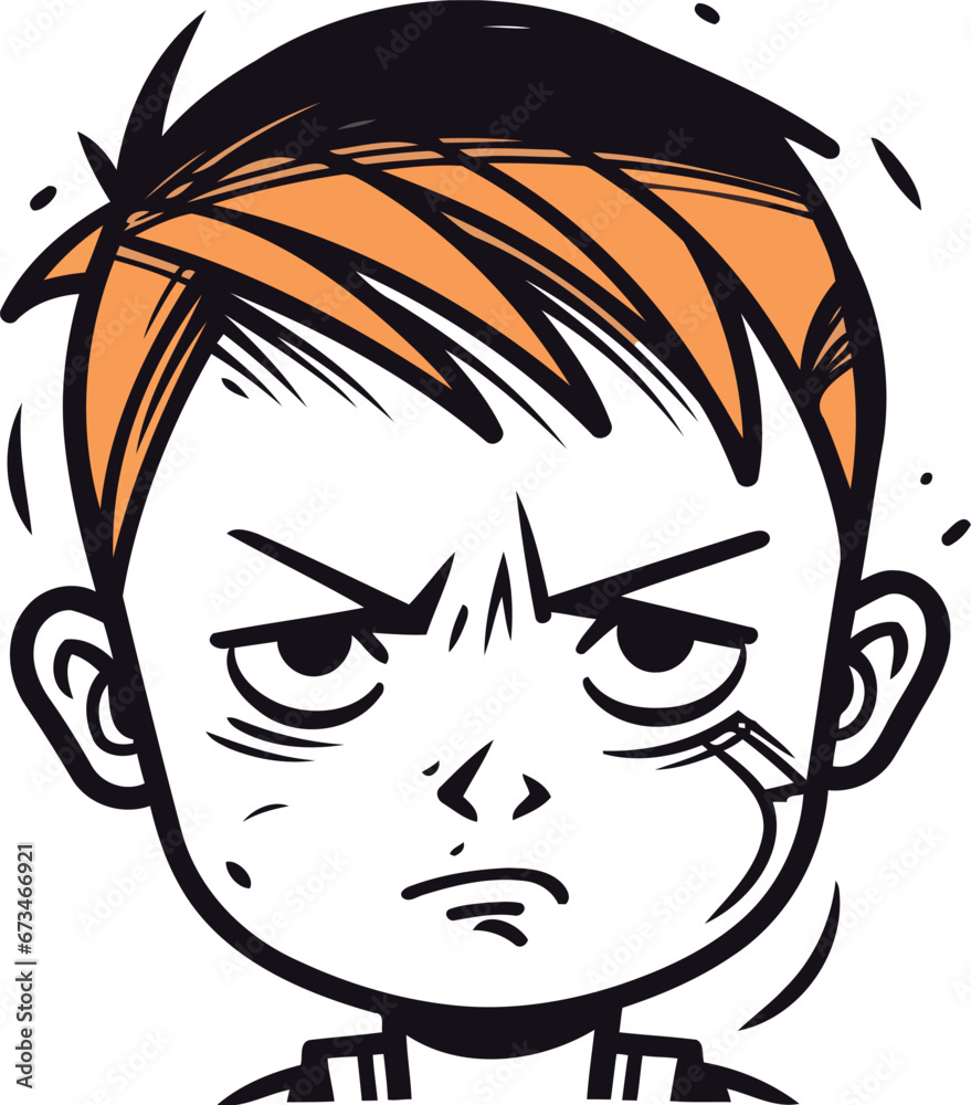 Angry little boy cartoon vector illustration. Scared kid face. Angry little boy cartoon vector illustration. Scared kid face.
