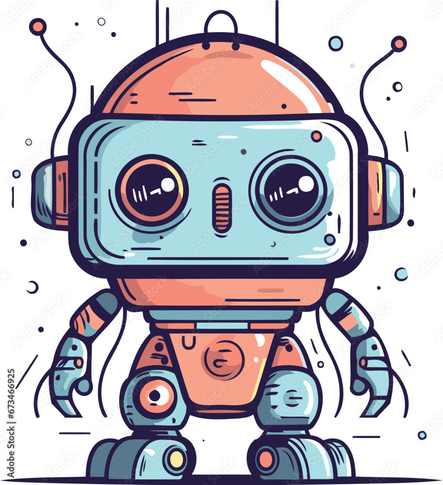 Cute cartoon robot with headphones. Vector illustration for your design.
