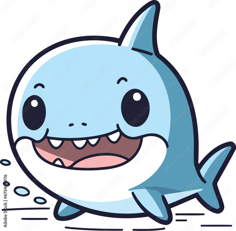 Naklejka premium Cute cartoon shark. Vector illustration of a cute smiling shark.