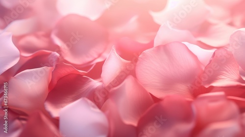 Rose petals in abstract motion against a softly blurred, luminous backdrop, evoking the romantic spirit of Valentine's Day. Place for text. Copy space. Greeting card.