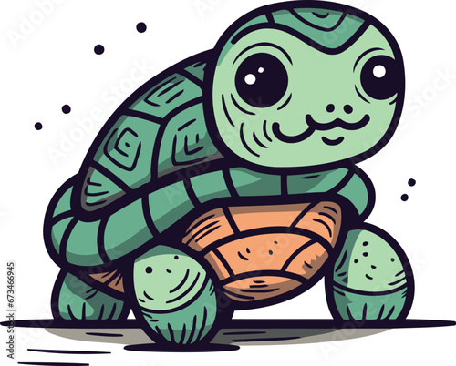 Cute cartoon tortoise. Vector illustration of a funny tortoise.