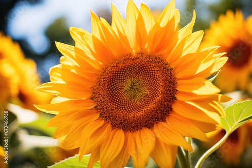 A vibrant sunflower in full bloom  its golden petals radiating warmth under the summer sun  emphasizing the flower s natural beauty.