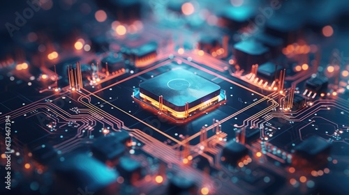 A visually captivating portrayal of abstract circuitry infused with holographic elements, symbolizing the convergence of the virtual and physical realms in modern technology.