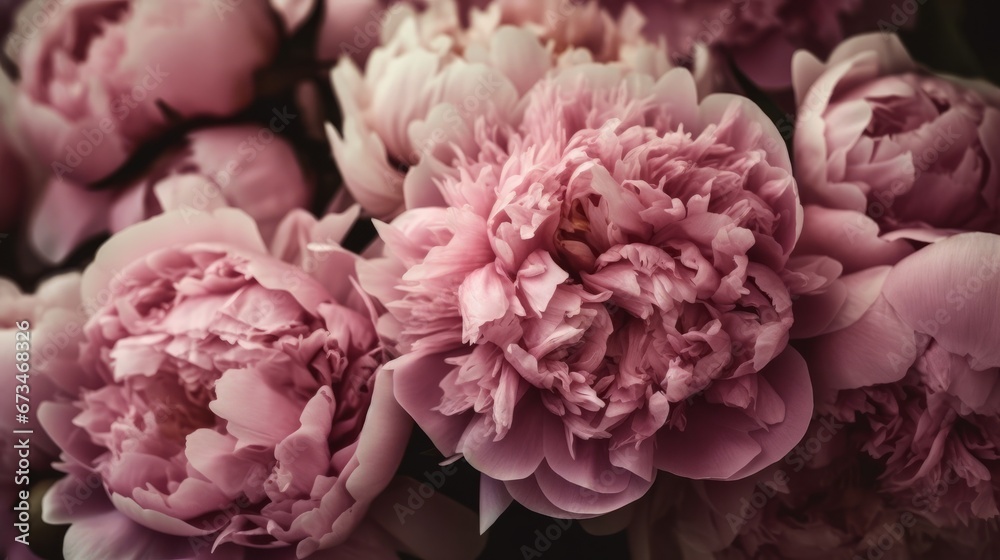 Fototapeta premium Beautiful pink peonies as background, closeup view. Decor concept. Wallpaper concept. Art concept. 3d concept. Flower concept. Florist concept.