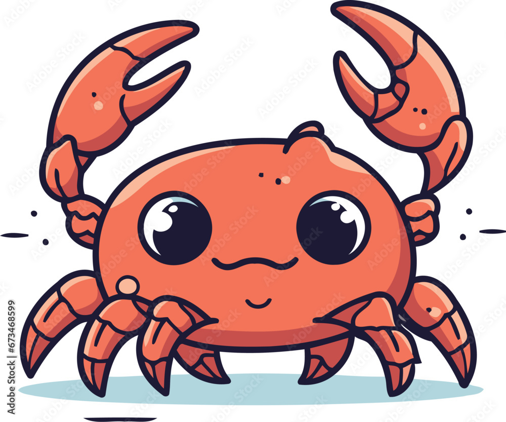 Fototapeta premium Cute crab cartoon character. Vector illustration of a cute crab.