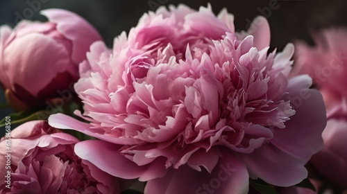 Beautiful pink peonies as background, closeup view. Decor concept. Wallpaper concept. Art concept. 3d concept. Flower concept. Florist concept.