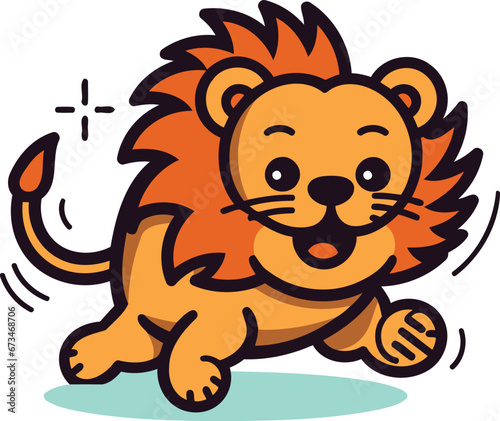 Cartoon lion running. Vector illustration isolated on a white background.