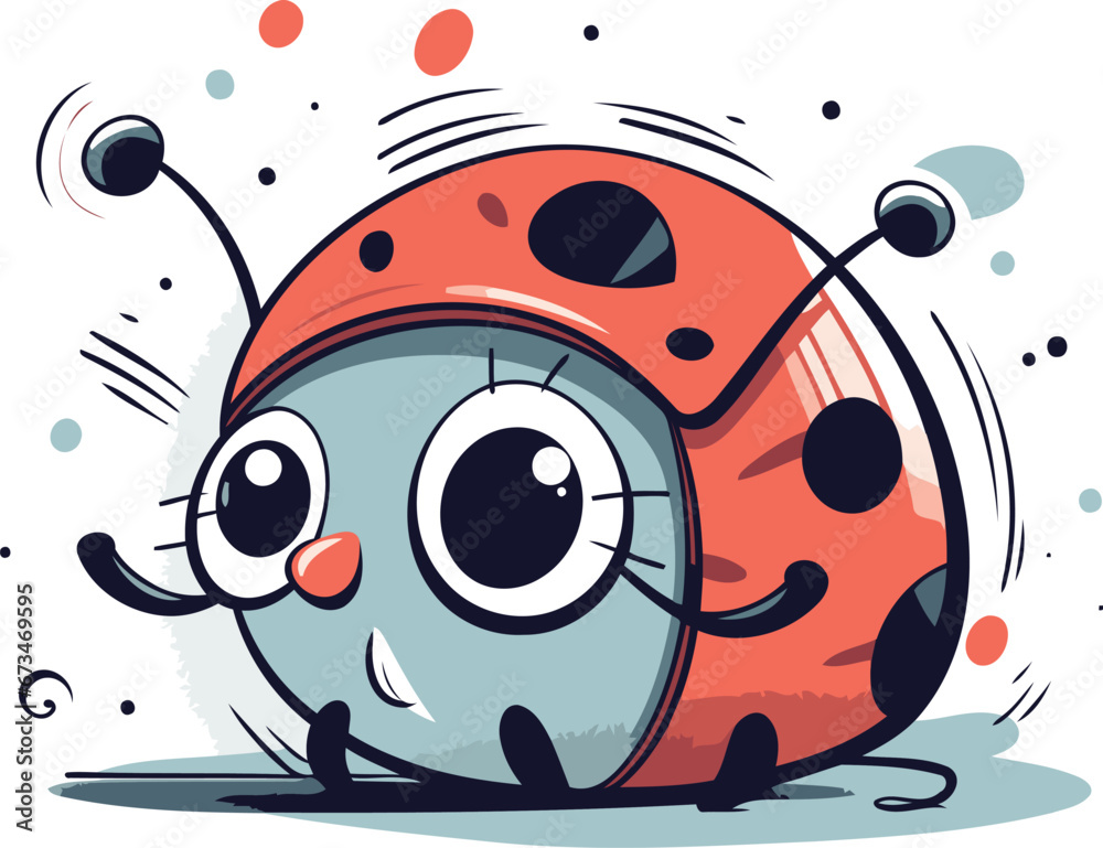 Fototapeta premium Cartoon ladybug. Cute colorful character. Vector illustration.