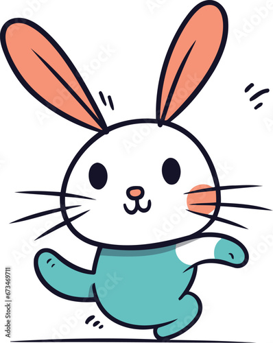 Cute cartoon rabbit running. Vector illustration. Cute bunny.