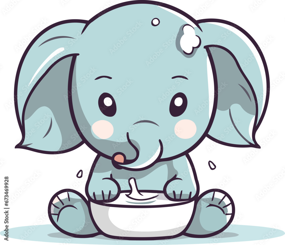 Cute elephant eating milk. Vector illustration of a cute elephant. Cute elephant eating milk. Vector illustration of a cute elephant.