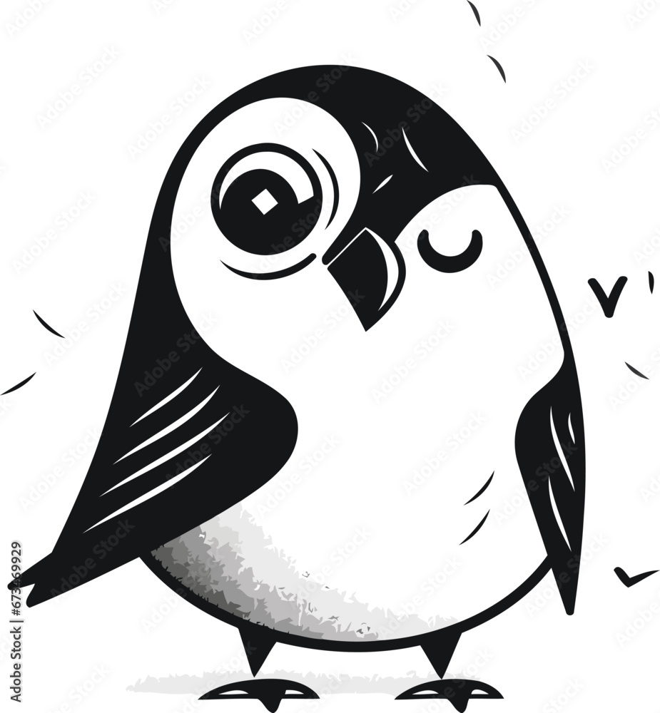 Black and white illustration of a cute cartoon bird. Vector illustration. Black and white illustration of a cute cartoon bird. Vector illustration.