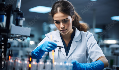 Young Female Scientist Pipetting Chemicals in Modern Laboratory