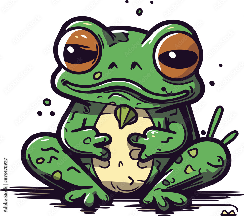 Fototapeta premium Frog cartoon mascot. Vector illustration isolated on a white background.