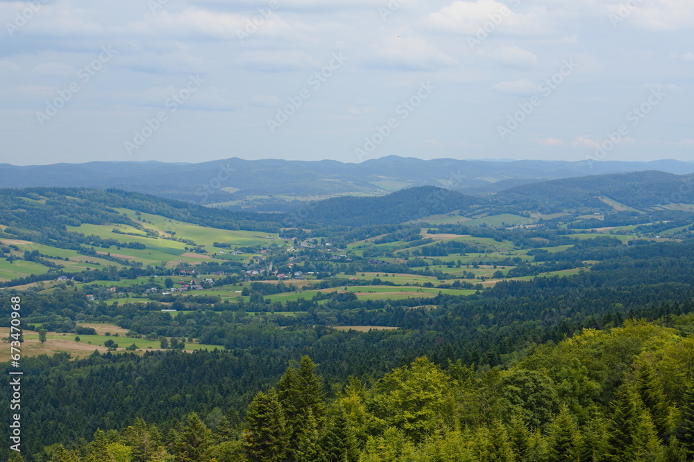 The green landscape of the Polish Bieszczady Mountains
