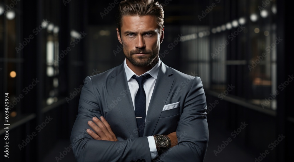 man with business suit shirt and tie with the arms crossed man with business suit shirt and tie with the arms crossed