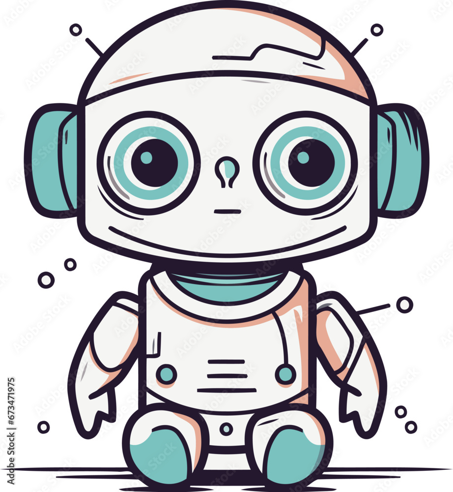Cute robot cartoon character. Vector illustration. Cute little robot.