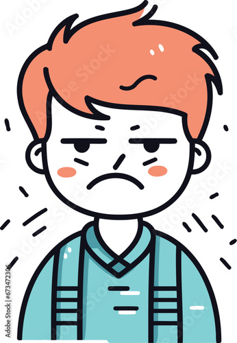 Angry boy with facial expression. Vector illustration in doodle style.