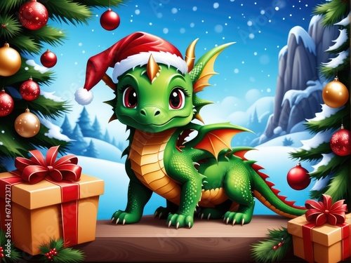 Chinese New Year of the Dragon 2024. Christmas poster with cartoon dragon © magr80