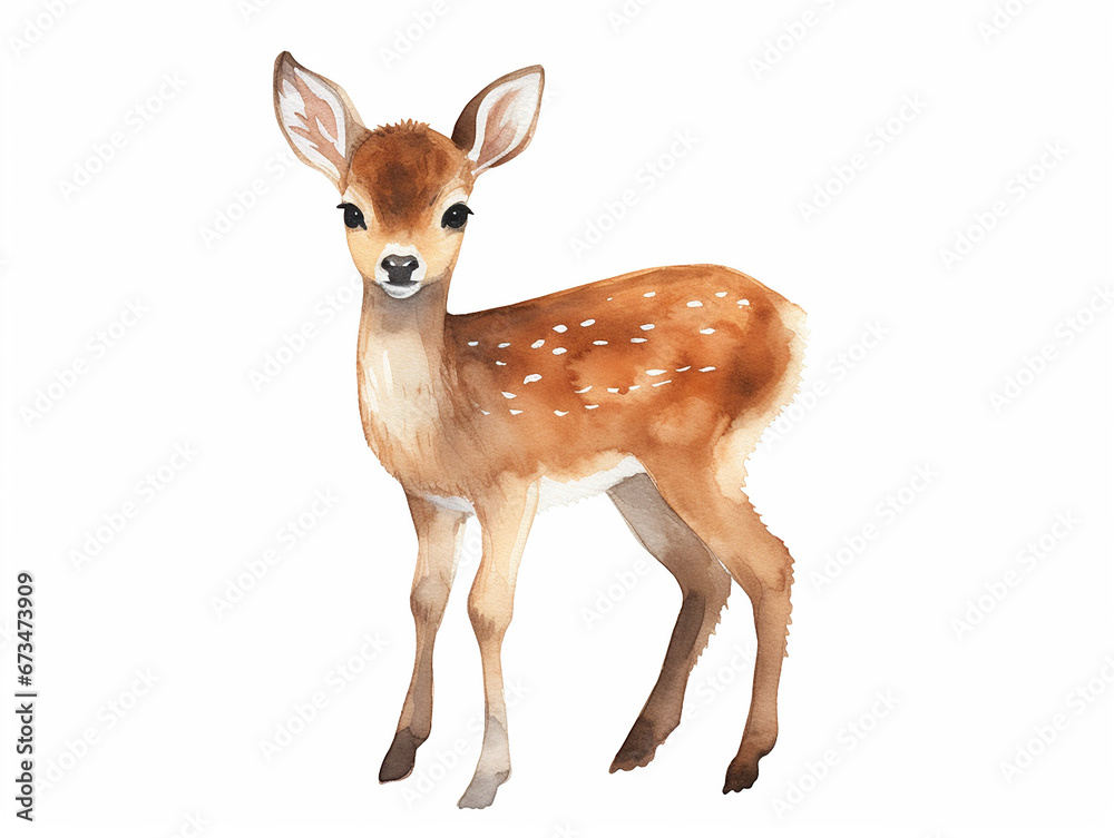 Watercolor illustration of little deer fawn isolated on white background Watercolor illustration of little deer fawn isolated on white background