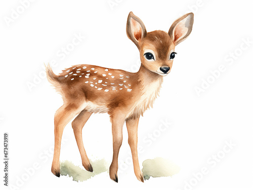 Watercolor illustration of little deer on white background © Nata789