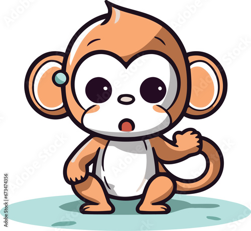 Monkey Cartoon Character Vector Illustration. Cute Cartoon Monkey Character