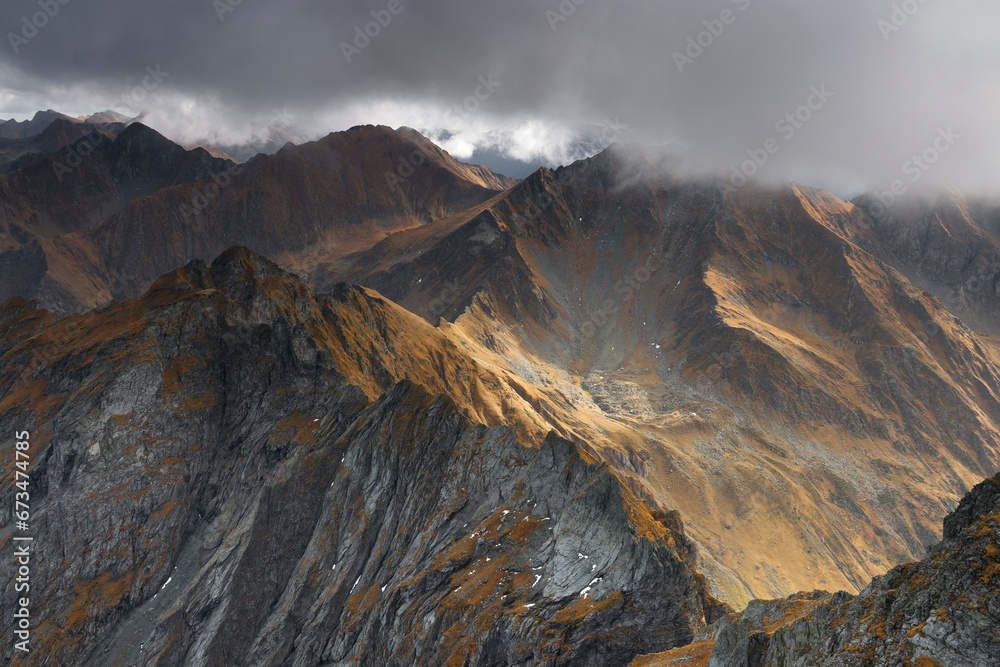 Autumn alpine landscape in the Transylvanian Alps, Fagaras Mountains, Romania, Europe