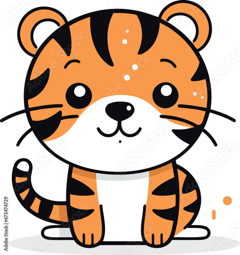 Cute tiger. Vector illustration in flat style. Cartoon character.