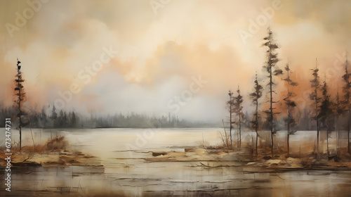 Rustic Wilderness Vision, Tree, Lake, abstract landscape art, generative ai © Niko
