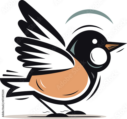 Vector illustration of a cute cartoon bullfinch bird isolated on white background.
