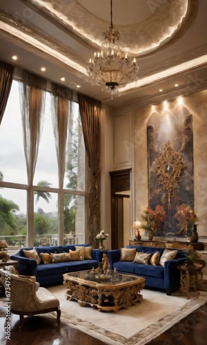 A Luxurious Living Room Featuring Opulent Decor And Grandeur, With The Weather Condition Adding A Touch Of Mystique To The Ambiance.
