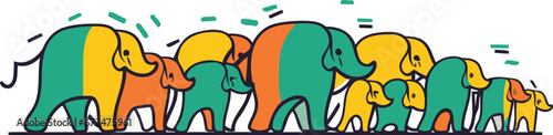 Elephants in line style. Vector illustration of wild animals.