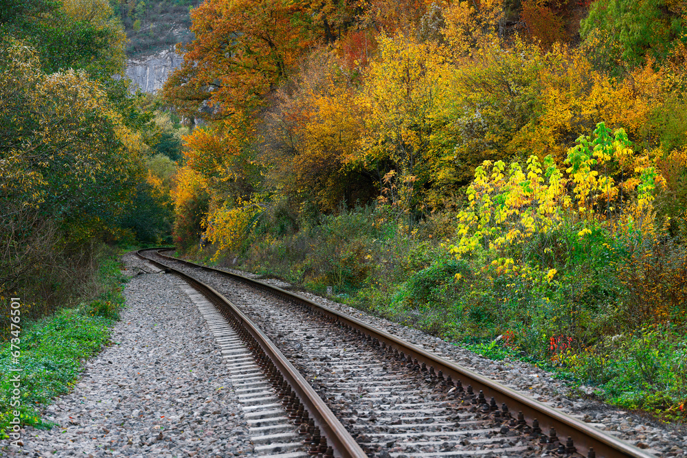Fototapeta premium Autumn landscape on Vadu Crisului railway, Occidental Carpathians, Romania, Europe 
