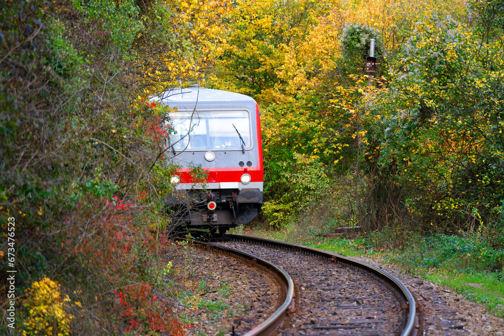 Naklejka premium Vadu Crisului railway in autumn colours, Occidental Carpathians, Romania, Europe 