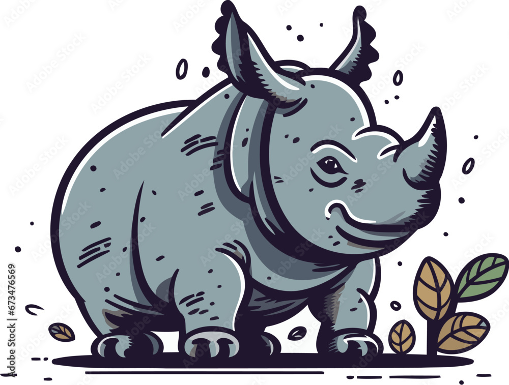 Fototapeta premium Cartoon rhinoceros. Vector illustration for your design.