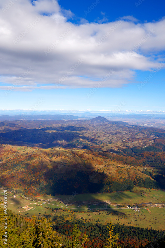 Autumn alpine landscape from Piatra Craiului Mountains, Romania, Europe