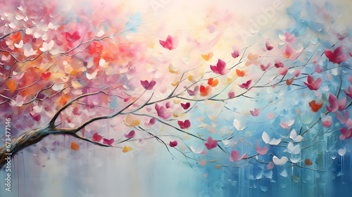 Colorful Leaves of Tree  Vivid Blossom Whispers  abstract landscape art  generative ai