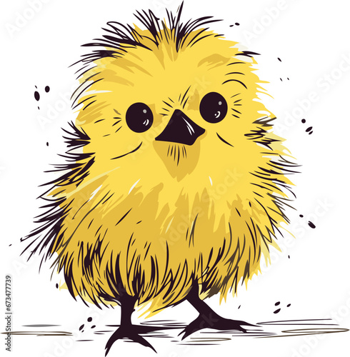 Cute yellow chick isolated on white background. Hand drawn vector illustration.